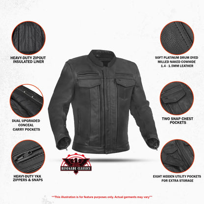 Men's Black Utility Style Motorcycle Jacket - view 2