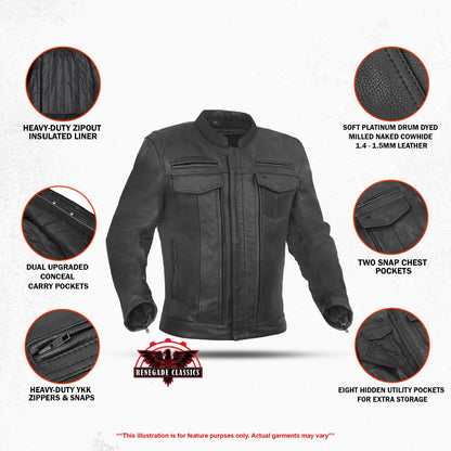 Men's Black Utility Style Motorcycle Jacket