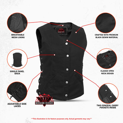 Women's Denim Longer Body ¾ Vest - Side Laces - view 3