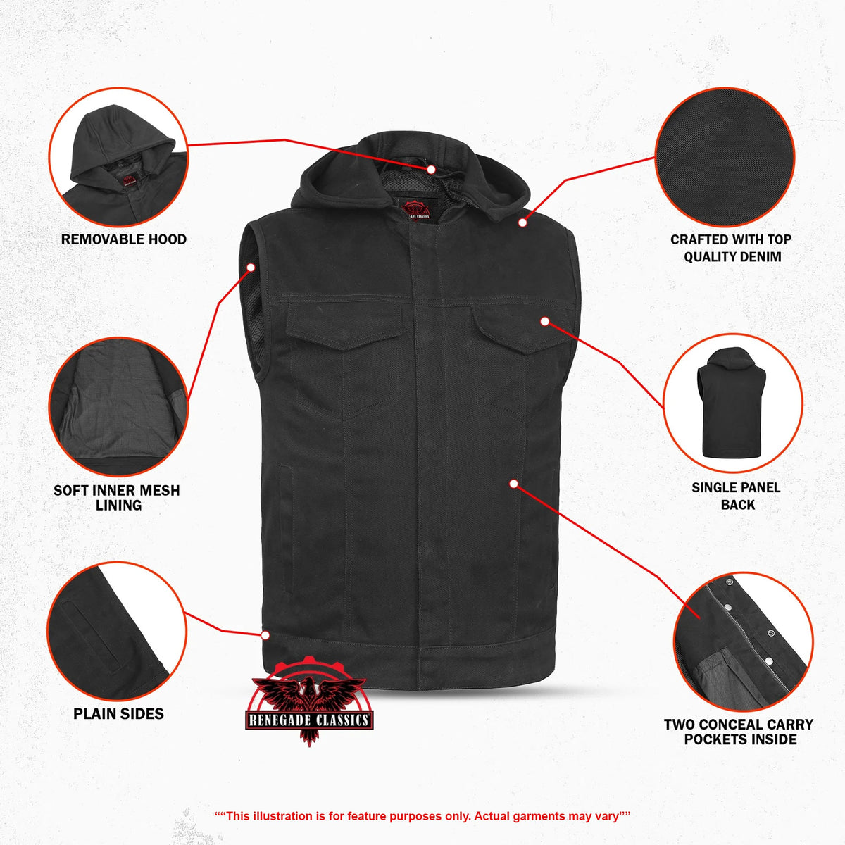 Men's Black Denim Single Back Panel Concealment Vest w/Rem - view 3