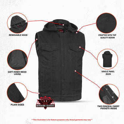Men's Black Denim Single Back Panel Concealment Vest w/Rem - view 3