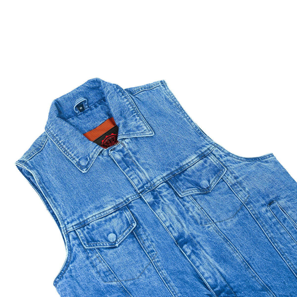 Blue Men's denim motorcycle vest with Snap/Zipper Front - view 4