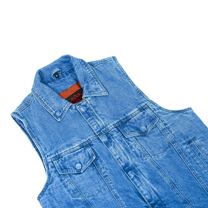 Blue Men's denim motorcycle vest with Snap/Zipper Front - view 4