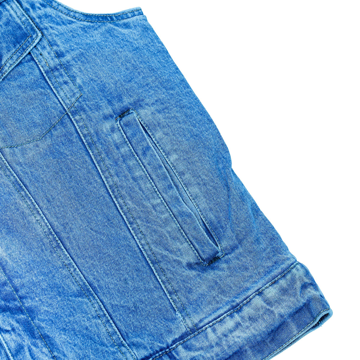 Blue Men's denim motorcycle vest with Snap/Zipper Front - view 6