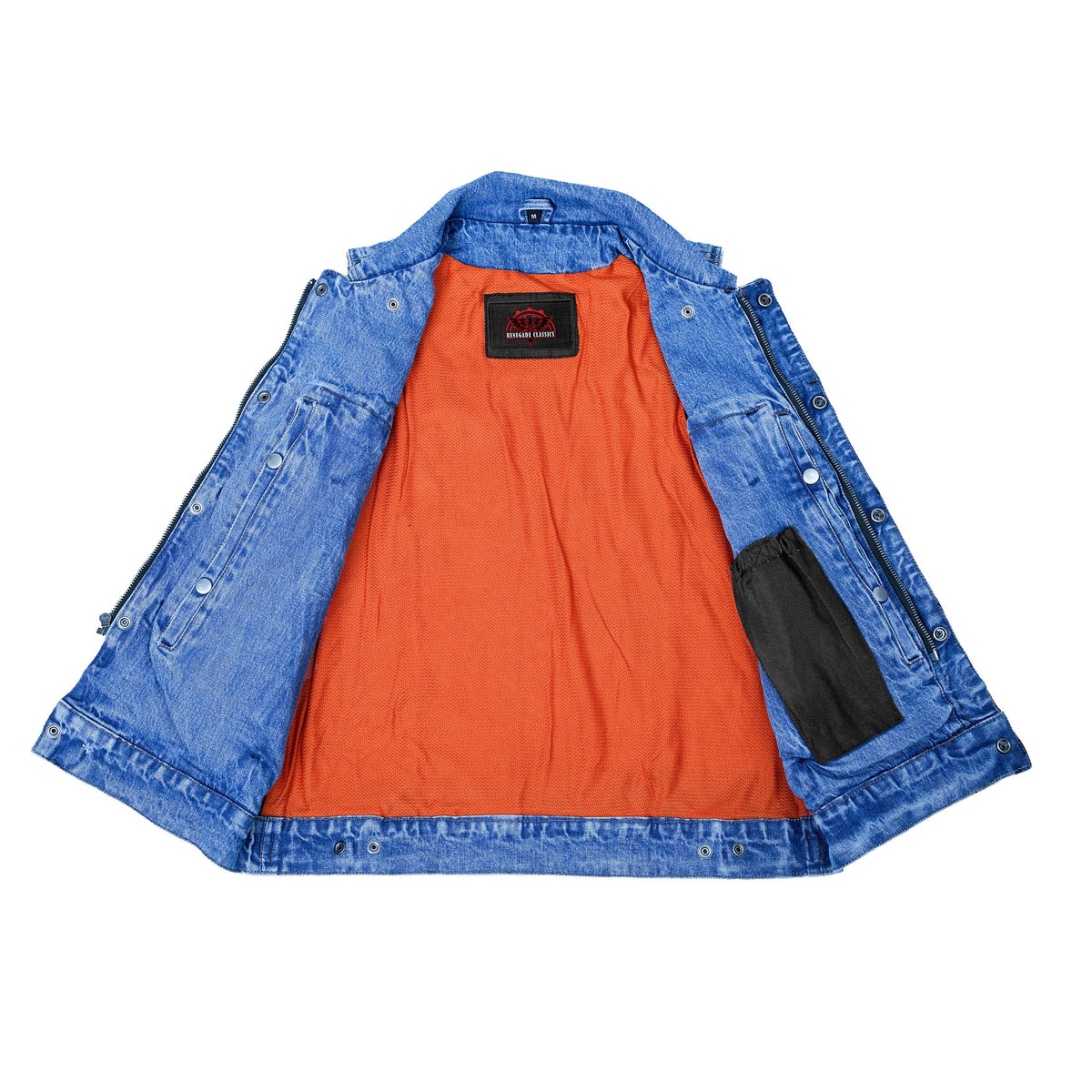 Blue Men's denim motorcycle vest with Snap/Zipper Front - view 8