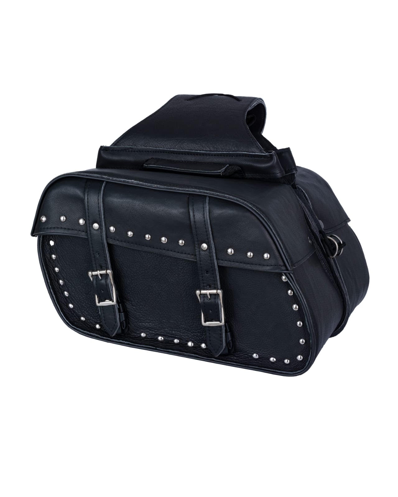 Dream Apparel Black Motorcycle Leather Saddlebags with Studs