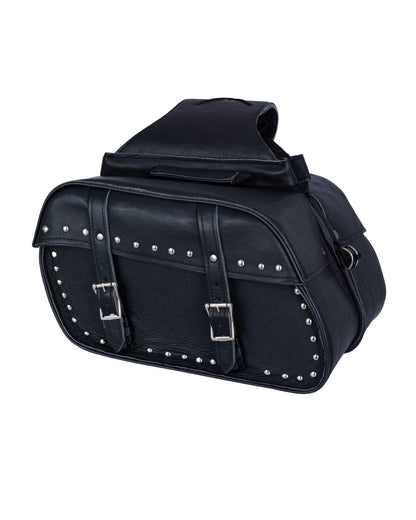 Dream Apparel Black Motorcycle Leather Saddlebags with Studs