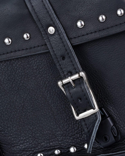 Dream Apparel Black Motorcycle Leather Saddlebags with Studs