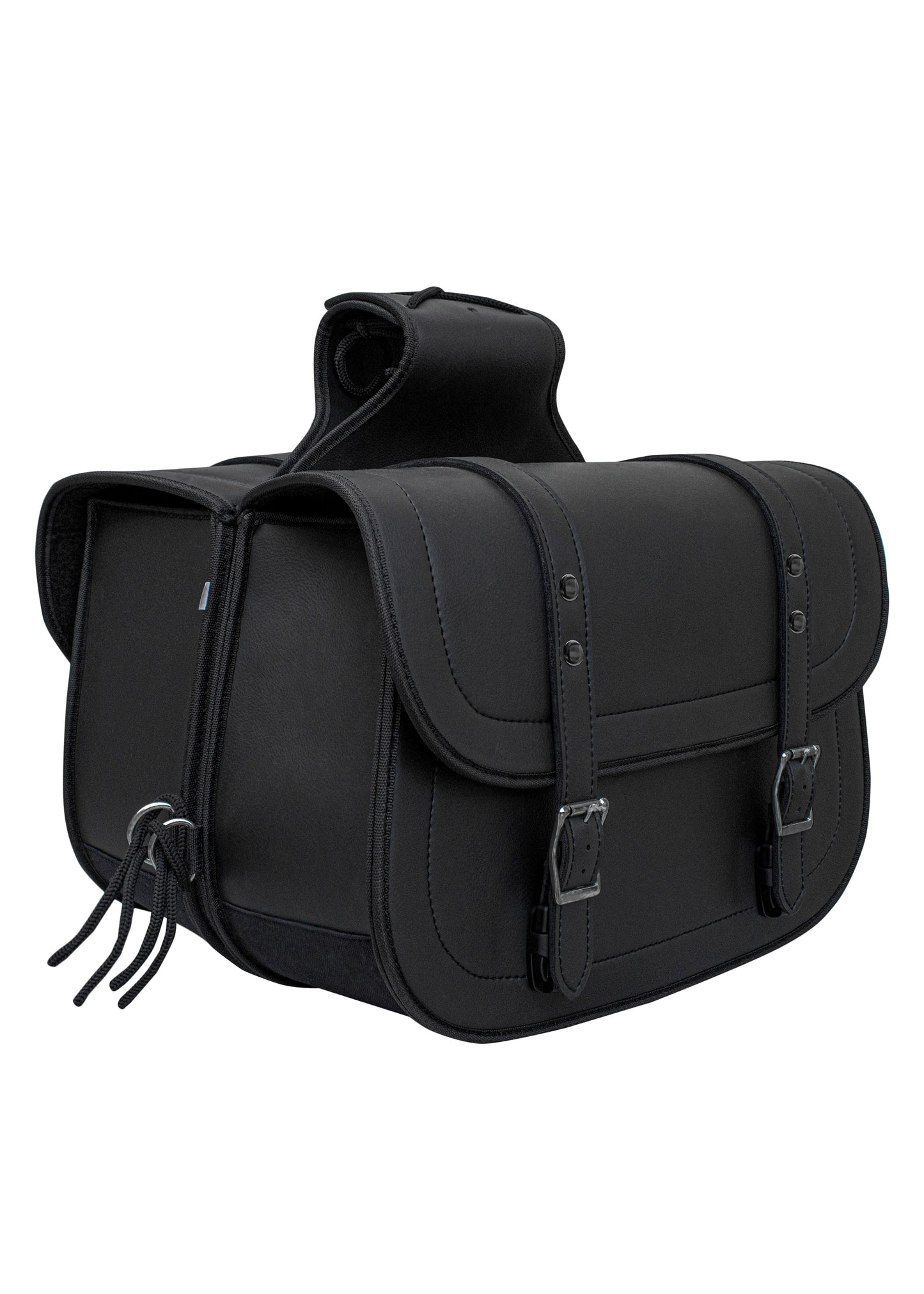 Dream Apparel Motorcycle Saddlebag Black PVC Classic Vintage Style, Weather-Resistant Saddlebag