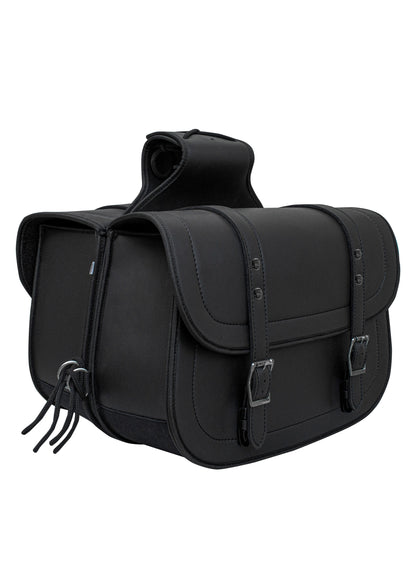 Dream Apparel Motorcycle Saddlebag Black PVC Classic Vintage Style, Weather-Resistant Saddlebag