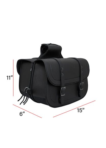 Dream Apparel Motorcycle Saddlebag Black PVC Classic Vintage Style, Weather-Resistant Saddlebag