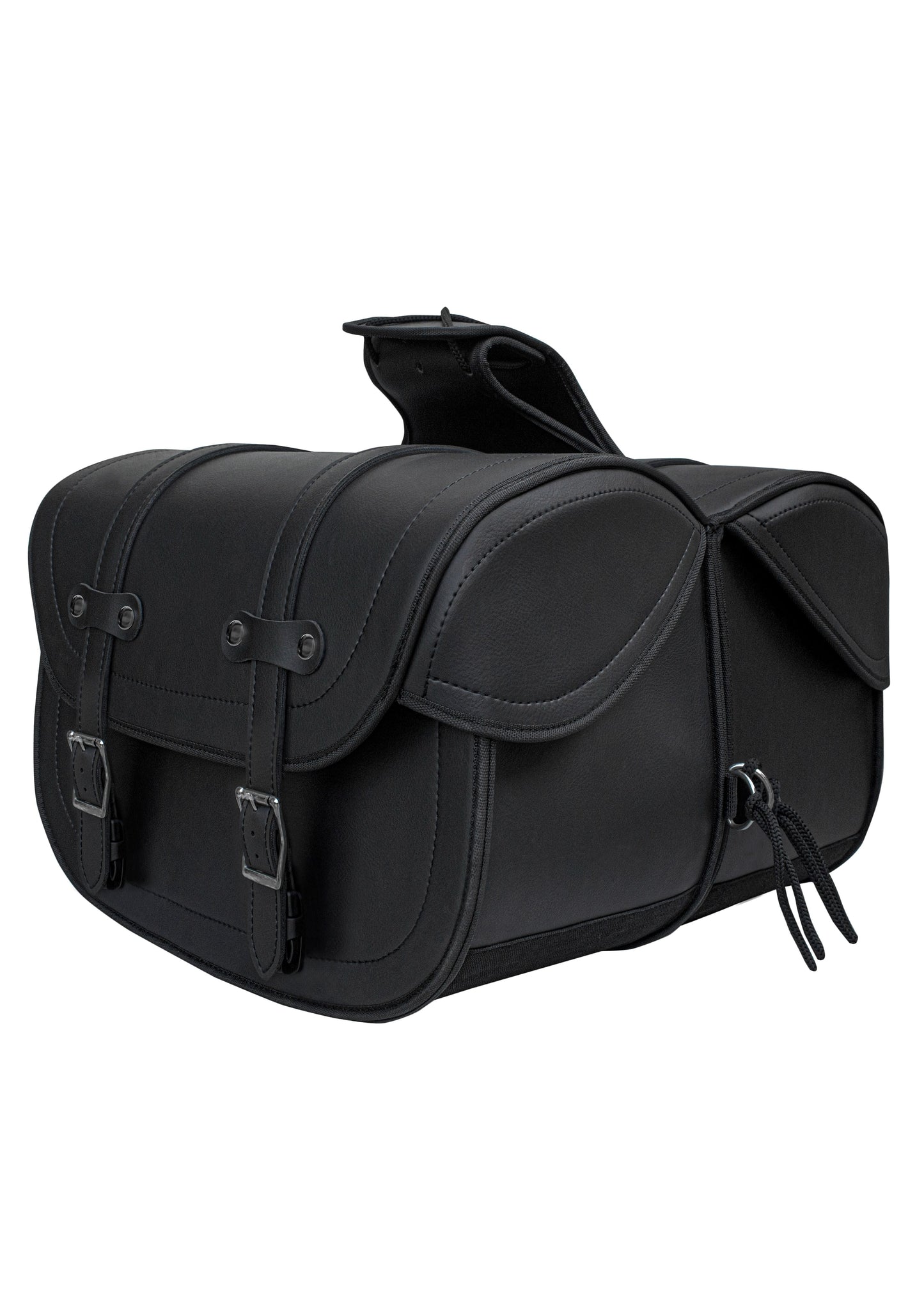 Dream Apparel Motorcycle Saddlebag Black PVC Classic Vintage Style, Weather-Resistant Saddle bag
