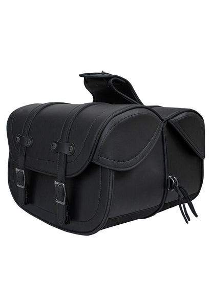 Dream Apparel Motorcycle Saddlebag Black PVC Classic Vintage Style, Weather-Resistant Saddle bag
