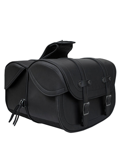 Dream Apparel Motorcycle Saddlebag Black PVC Classic Vintage Style, Weather-Resistant Saddle bag