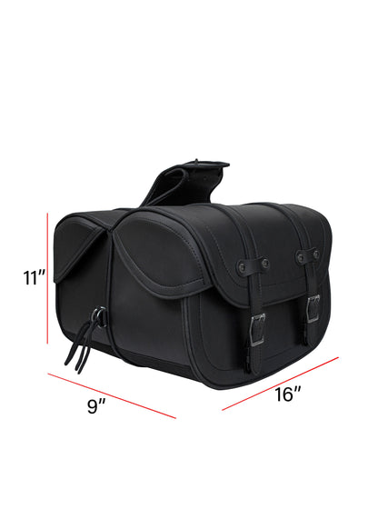 Dream Apparel Motorcycle Saddlebag Black PVC Classic Vintage Style, Weather-Resistant Saddle bag
