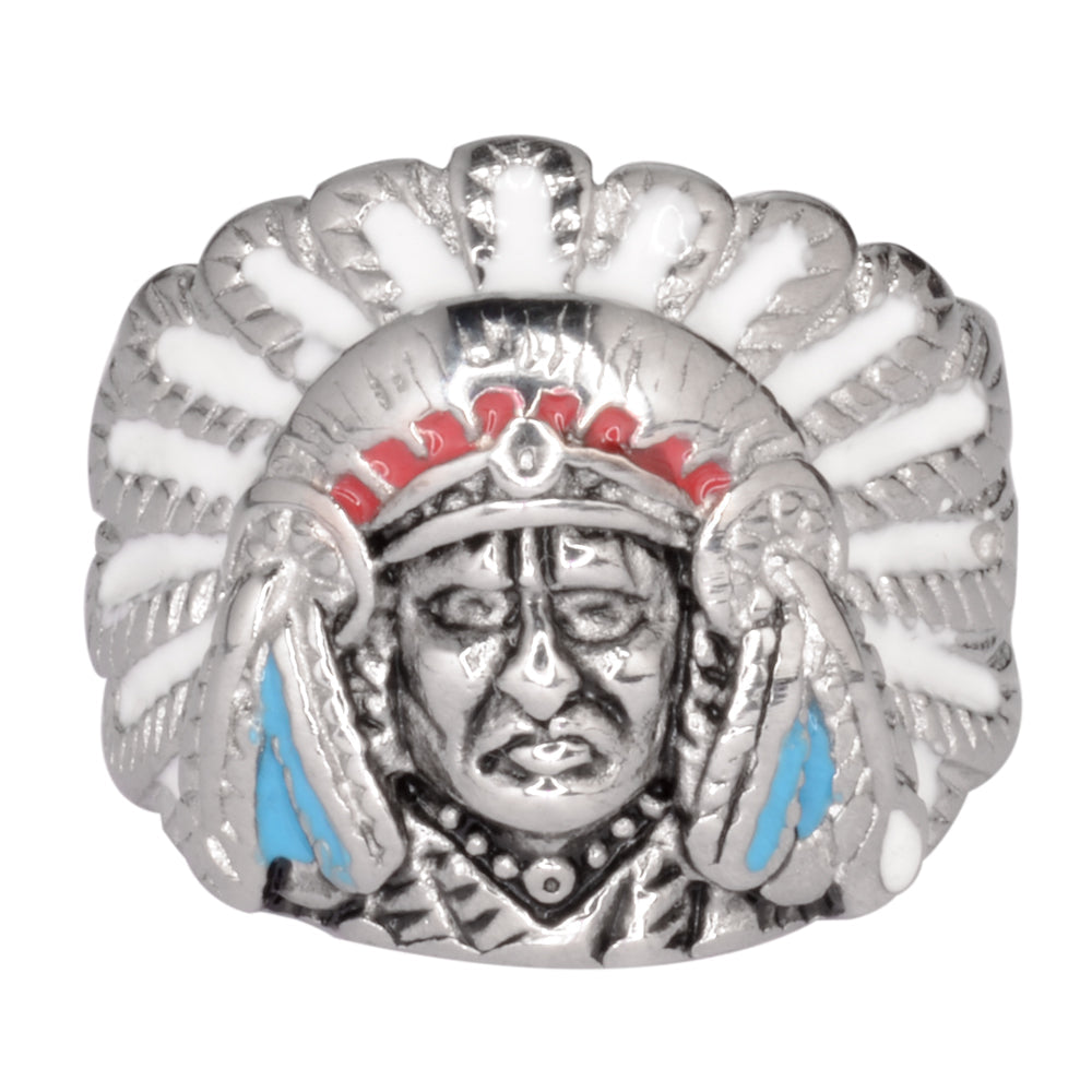 SK1018 Ladies Indian Head Ring With Enamel Stainless Steel