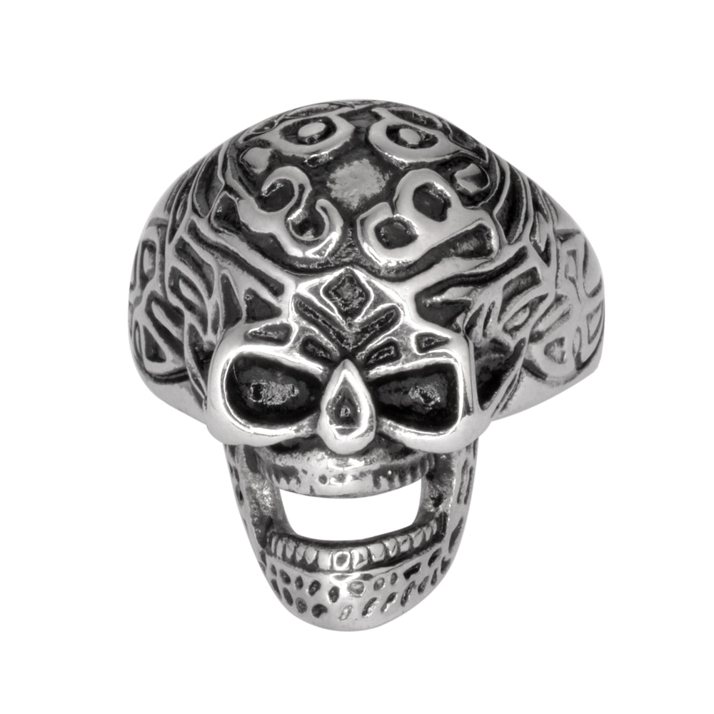 SK1021 Gents Tribal Tattoo Skull Ring Stainless Steel Motorcycle Biker Jewelry