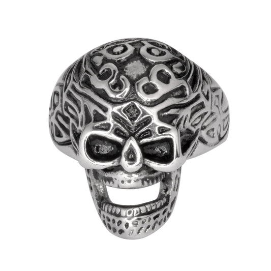 SK1021 Gents Tribal Tattoo Skull Ring Stainless Steel Motorcycle Biker Jewelry