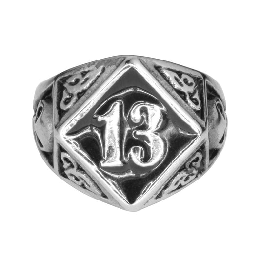 SK1043  Men's Lucky 13 Ring Stainless Steel Motorcycle Jewelry  Size 9-15