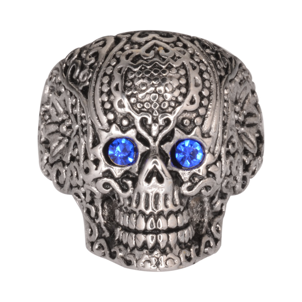 SK1062  Ladies Blue Eyed Tribal Tattoo Skull Ring Stainless Steel  Motorcycle Jewelry