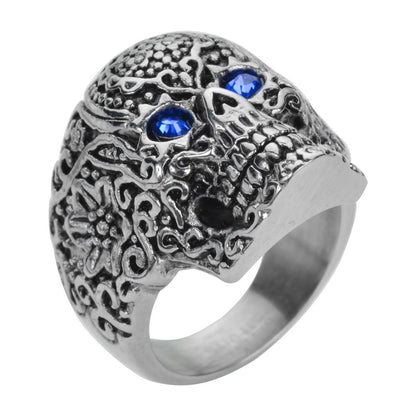 SK1062  Ladies Blue Eyed Tribal Tattoo Skull Ring Stainless Steel  Motorcycle Jewelry