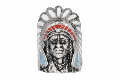 SK1064 Gents Indian Head Ring With Enamel Stainless Steel Motorcycle Jewelry