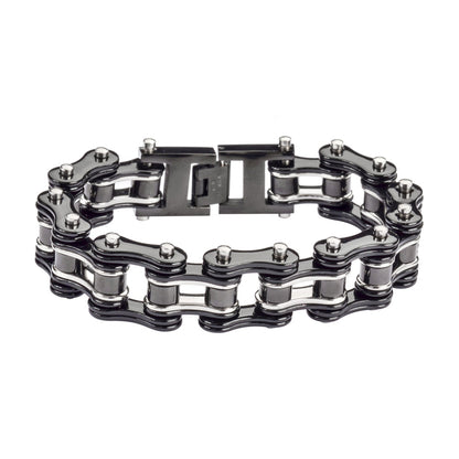 SK1125 Men's Two-Tone Double Link Motorcycle Chain Bracelet - 3/4" Wide
