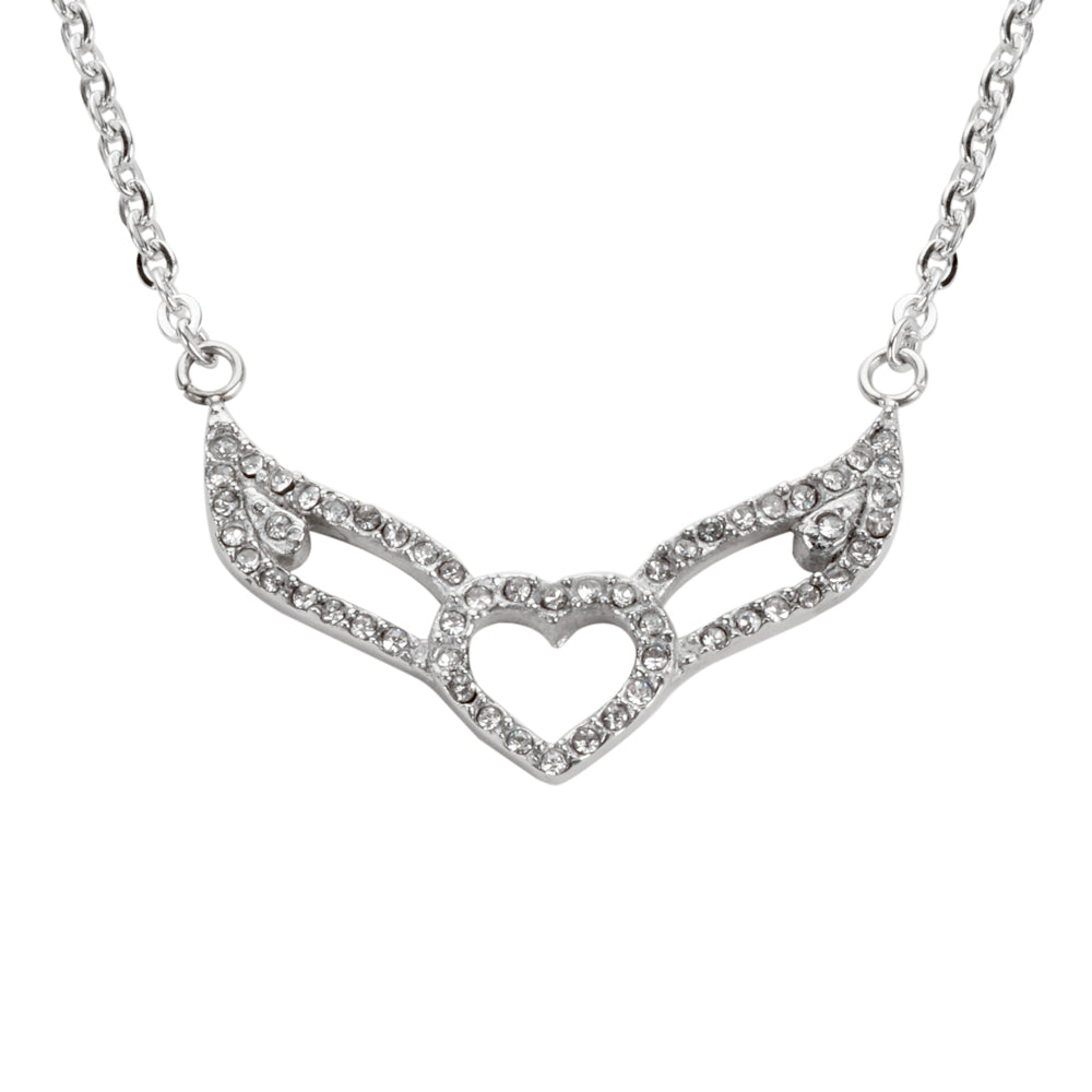 Women’s Double Angel Wing Necklace with Crystal Heart – Motorcycle Jewelry