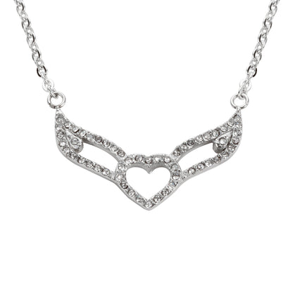 Women’s Double Angel Wing Necklace with Crystal Heart – Motorcycle Jewelry