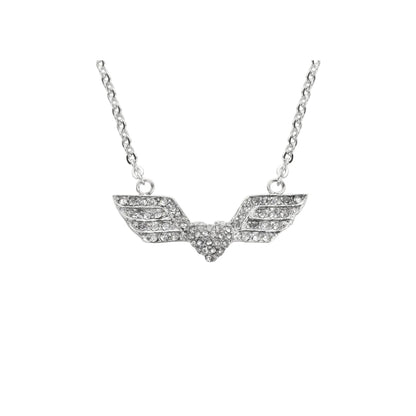 Women’s Double Angel Wing Heart Crystal Necklace – Motorcycle Jewelry