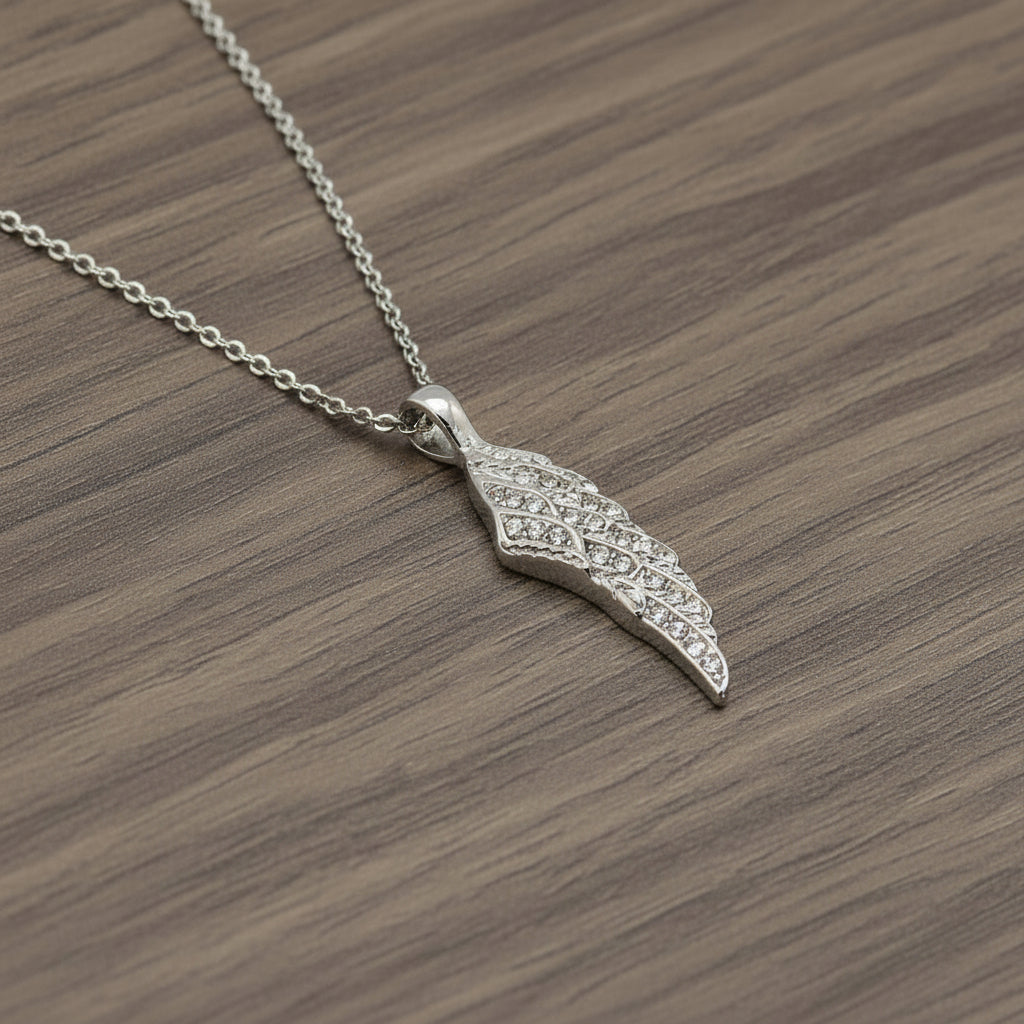 Women’s Angel Wing Crystal Necklace – Stainless Motorcycle Jewelry