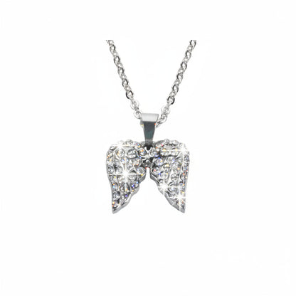 Women’s Double Angel Wing Necklace – Clear Crystal Motorcycle Jewelry