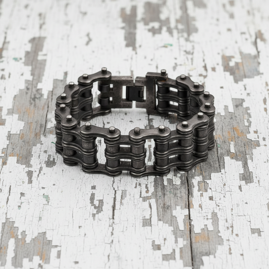 SK1703 1" Wide Distressed Antique Finish Men's Stainless Steel Motorcycle Chain Bracelet