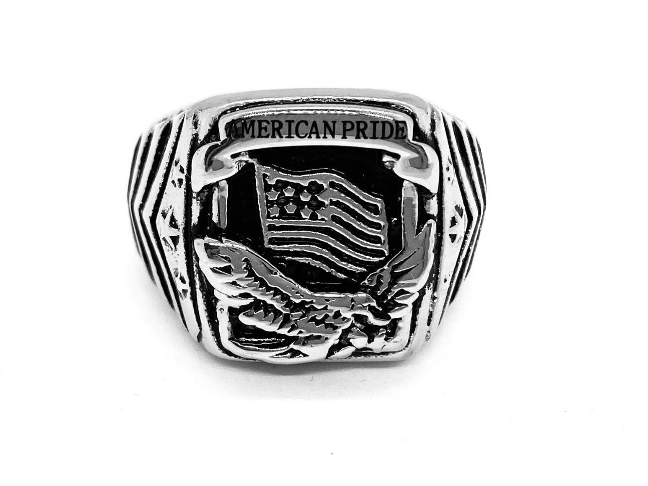 Men’s American Pride Eagle Flag Ring – Stainless Steel Patriotic Biker Ring