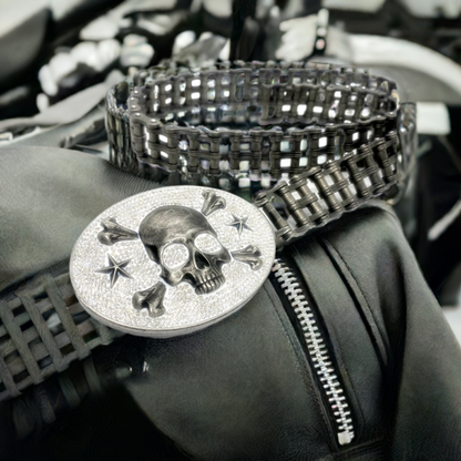 SK9000D Ladies Easy Rider Belt 1" Wide with Bling Skull Buckle Distressed