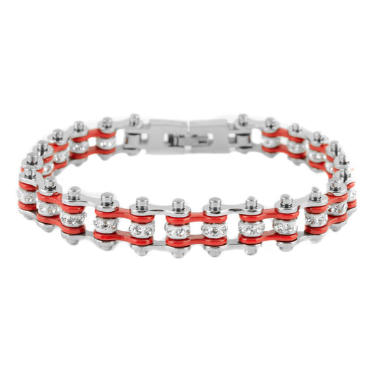 SK2001  Mini Size Two Tone Silver Red With White Crystal