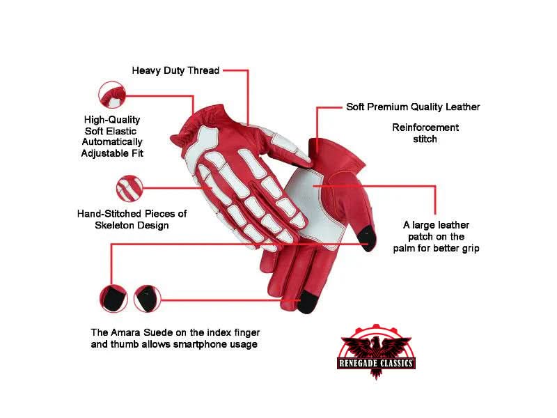 Skeletal Grip Red and White Skeleton Design Riding Glove - view 2