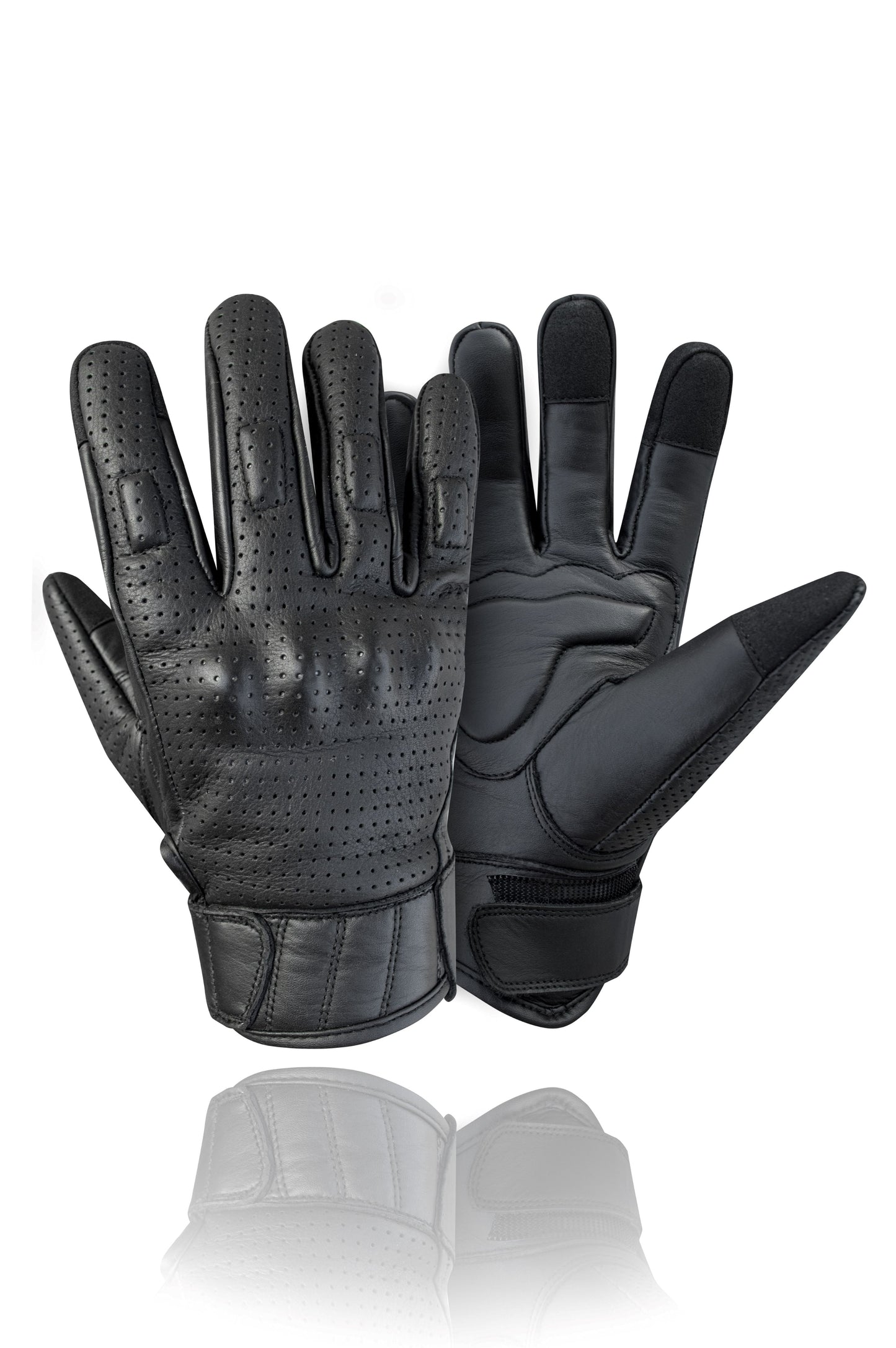 Dream Apparel Men’s Leather Motorcycle Gloves Perforated Leather Internal EVO-Mould Knuckle Protect
