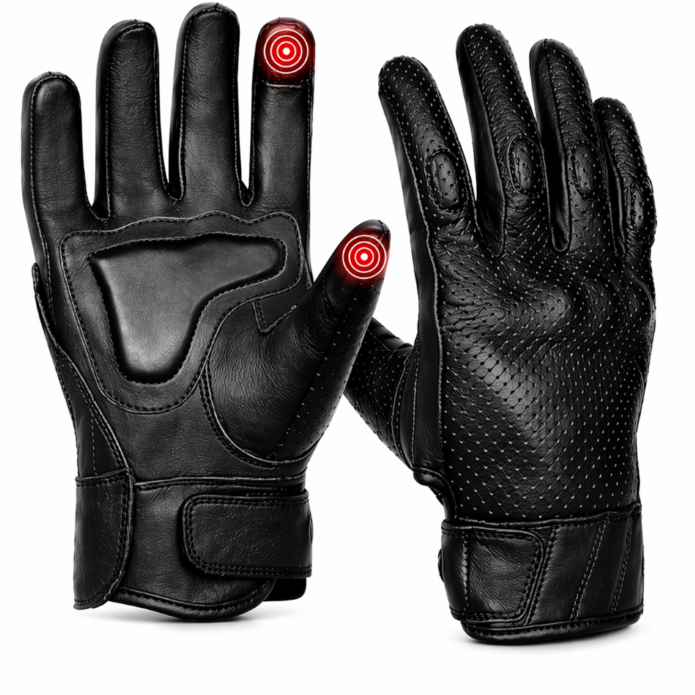 Dream Apparel Men’s Leather Motorcycle Gloves Perforated Leather Internal EVO-Mould Knuckle Protect