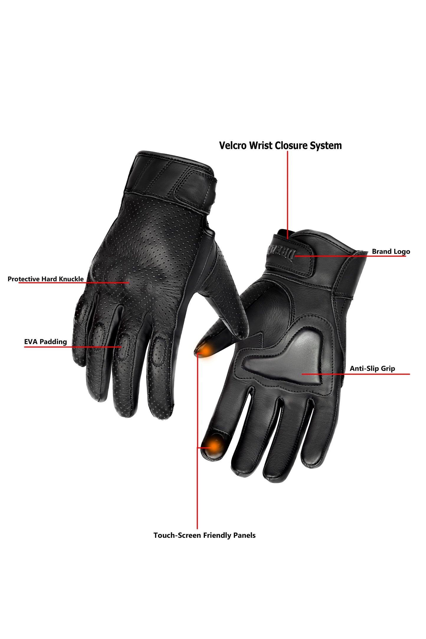 Dream Apparel Men’s Leather Motorcycle Gloves Perforated Leather Internal EVO-Mould Knuckle Protect