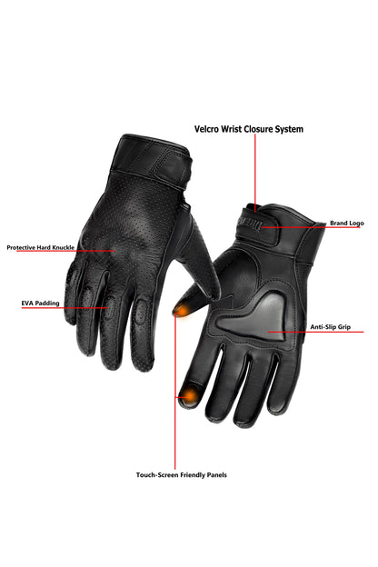 Dream Apparel Men’s Leather Motorcycle Gloves Perforated Leather Internal EVO-Mould Knuckle Protect