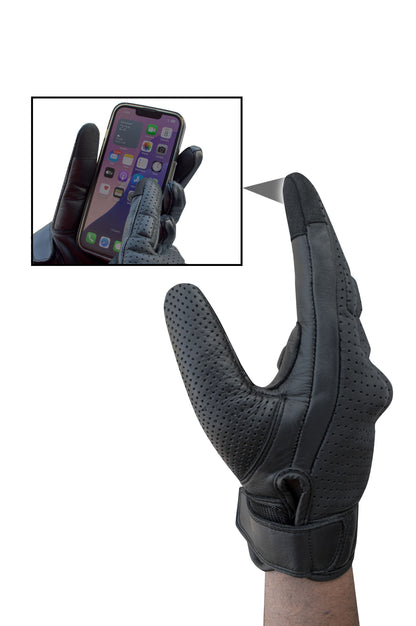 Dream Apparel Men’s Leather Motorcycle Gloves Perforated Leather Internal EVO-Mould Knuckle Protect