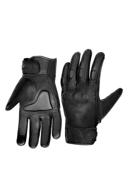 Dream Apparel Men’s Leather Motorcycle Gloves Perforated Leather Internal EVO-Mould Knuckle Protect