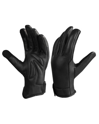 Dream Apparel Men's Black Genuine Cowhide Leather Motorcycle Full Finger Gloves