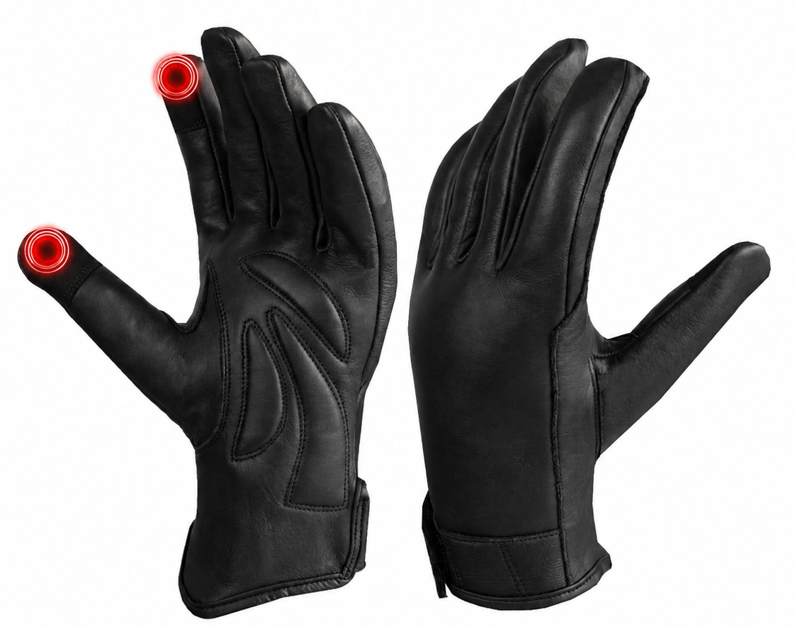 Dream Apparel Men's Black Genuine Cowhide Leather Motorcycle Full Finger Gloves