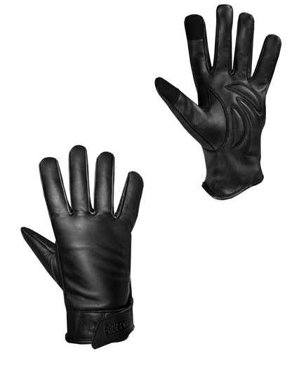 Dream Apparel Men's Black Genuine Cowhide Leather Motorcycle Full Finger Gloves