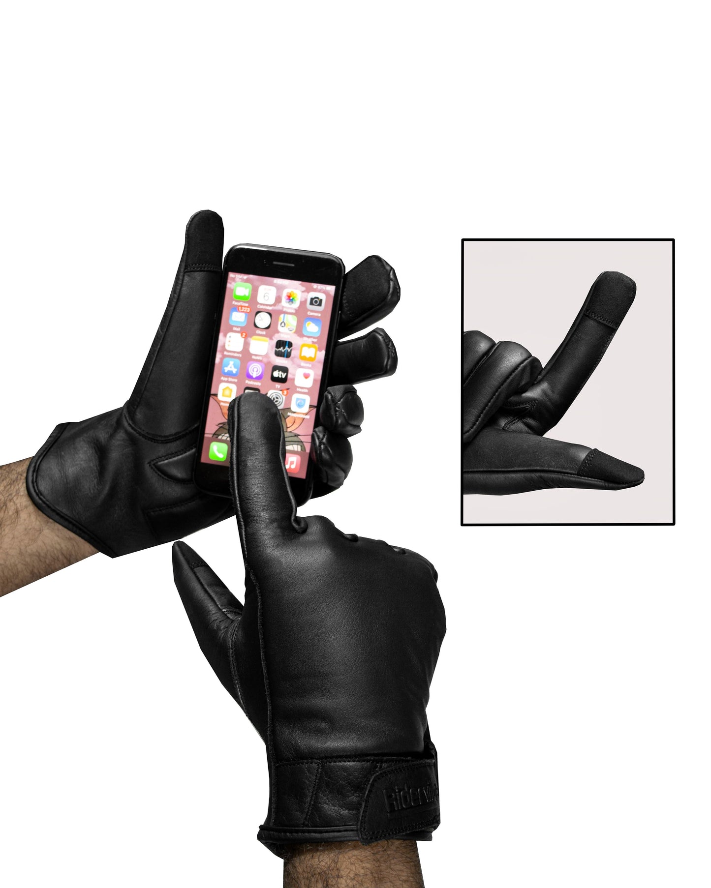 Dream Apparel Men's Black Genuine Cowhide Leather Motorcycle Full Finger Gloves
