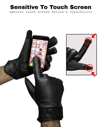 Dream Apparel Men's Black Genuine Cowhide Leather Motorcycle Full Finger Gloves