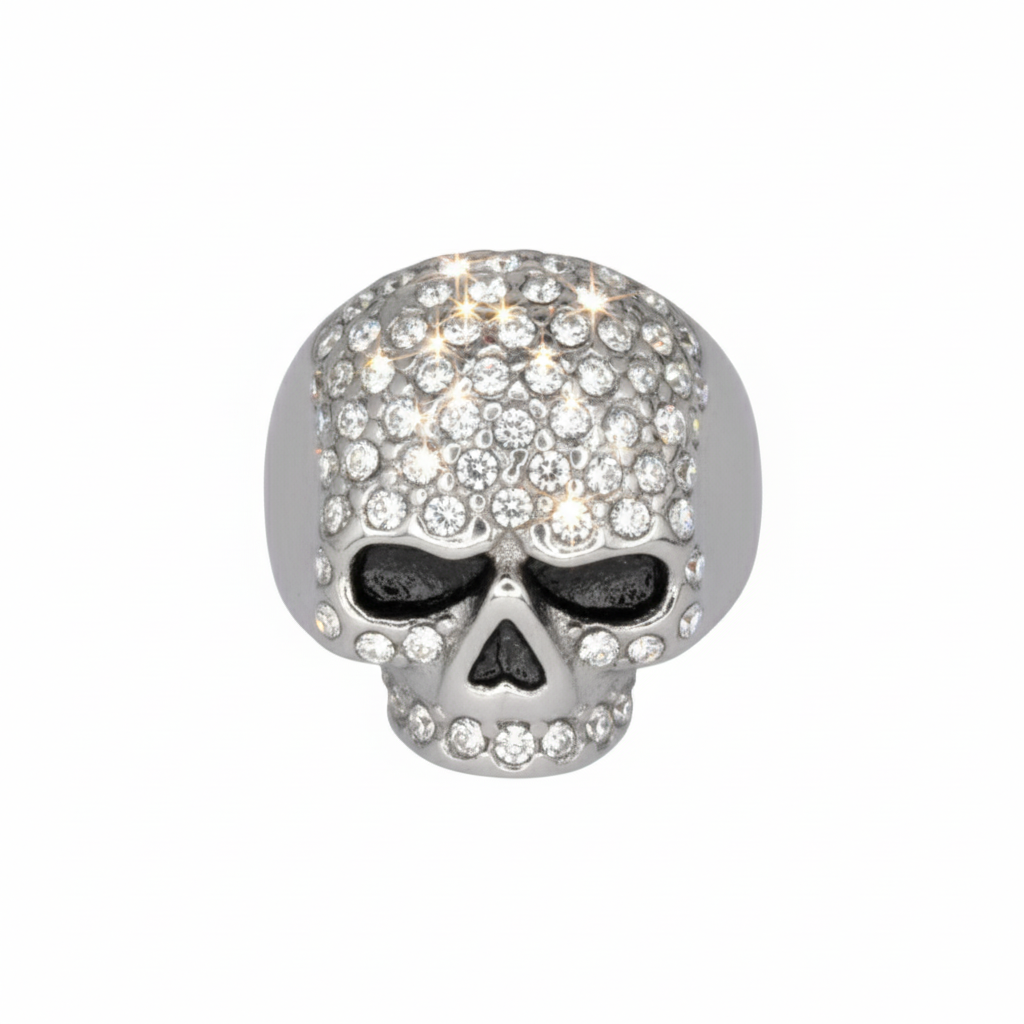 SK1075  Ladies Bling Skull Imitation Diamond Ring Stainless Steel Motorcycle Jewelry  Size 6-10