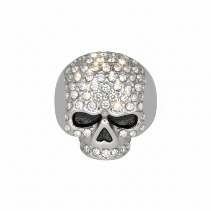 SK1075  Ladies Bling Skull Imitation Diamond Ring Stainless Steel Motorcycle Jewelry  Size 6-10